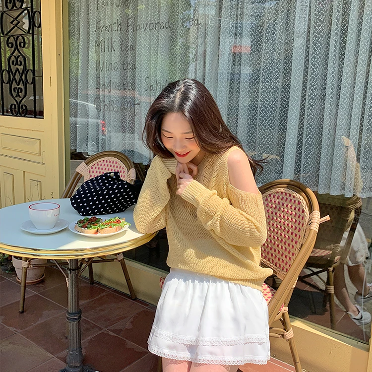 

New Spring Summer Casual Loose Women's Sweater Sexy Perspective O-neck Off Shoulder Knit Tops Female Korean Fashion Y2K Harajuku