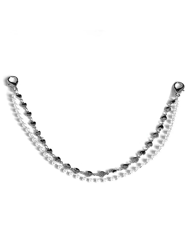 Metall-Perlenkette für Mädchen, doppellagige Schuhkette, kreative Sneaker-Schmuckketten, modische Schuhschnallen, Schuhzubehör, angesagt – Detail 14