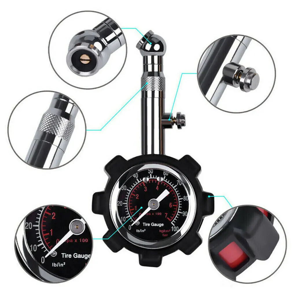 

Metal Easy-to-Operate Tyre Pressure Gauge For All Weather Conditions Tyre Air Measurement Machine BLACK