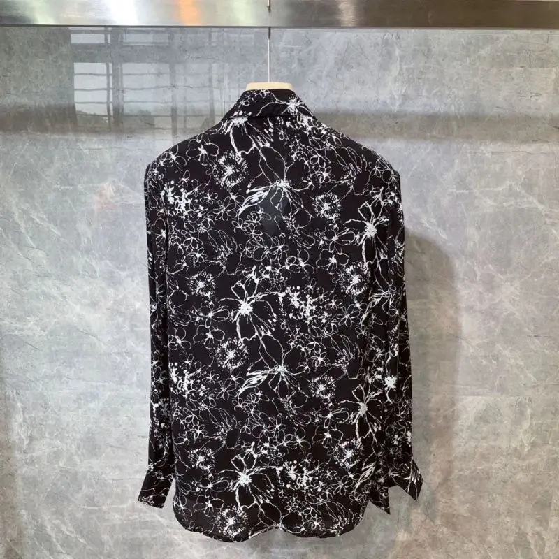 2024 New Spring and Summer Fashion Hong Kong Style Polo Collar Personalized Print Loose Casual Pippy Handsome Long Sleeved Shirt