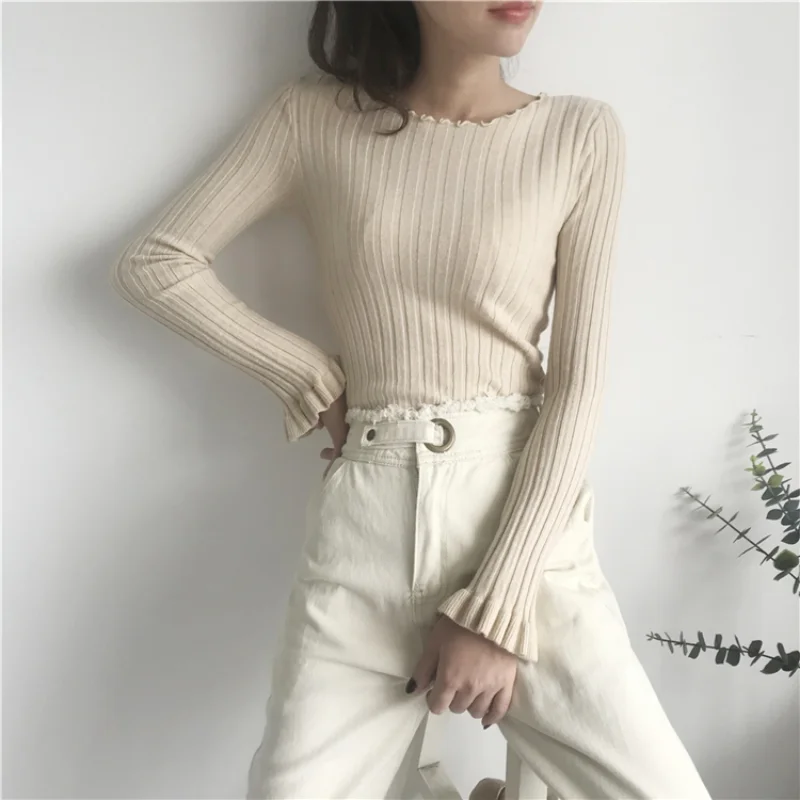 

Fashion Long Sleeve Pullover Jumper Autumn Casual Knitted Sweater Korean Winter Women Clothing All-match Slim Tops Femme 23582
