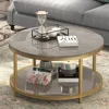 Round Coffee Table 33.5" Coffee Tables for Living Room High Glossy Faux Marble Top Modern Circle Table Sturdy Gold Metal 1