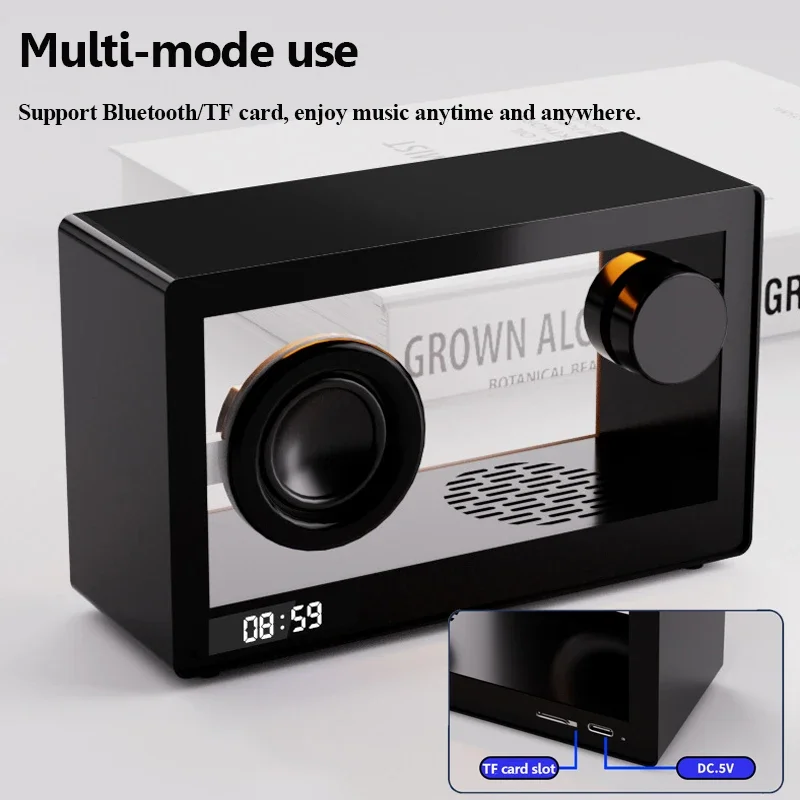 Hi-Fi Portable Retro Bluetooth Speaker Clock Wireless Transparante Soundbar with LED Colored Ambient Light TF Card Music Player