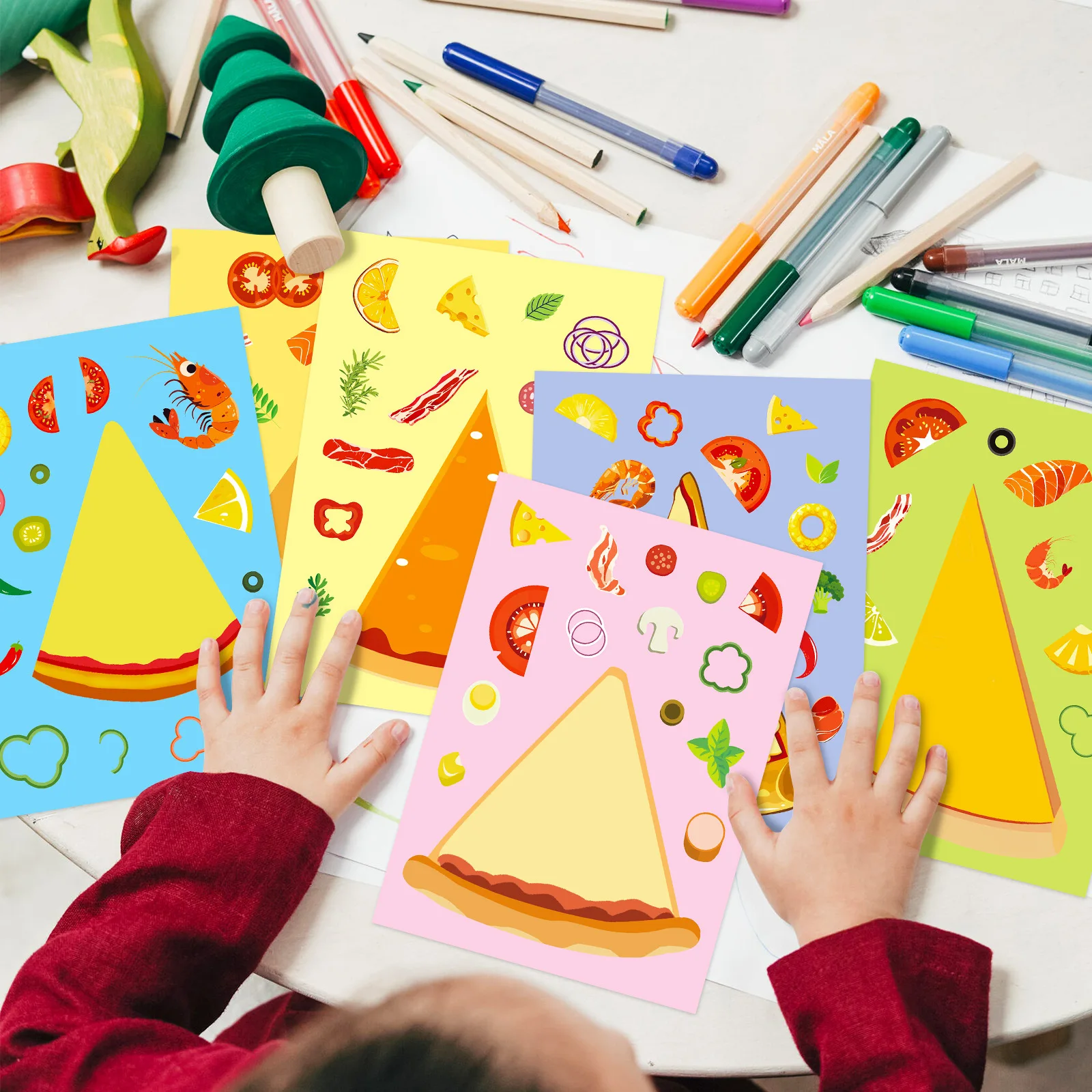 DIY Pizza Face Puzzle Stickers - 6 Sheets of Fun Educational Games
