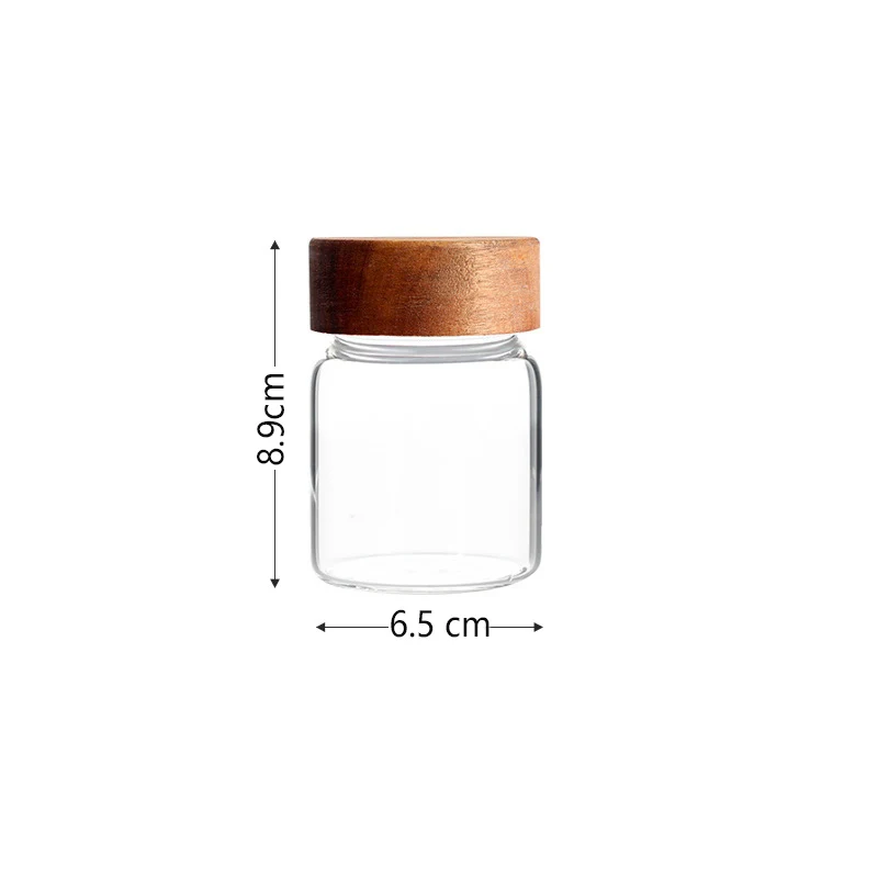 180ml Wood Lid Glass Airtight Canister Kitchen Storage Bottles Jars Food Container Grains Coffee Beans Grains Candy Containers 6