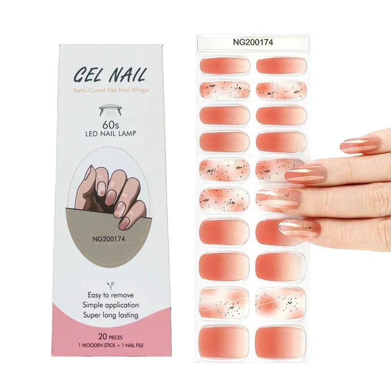 Semi Cured Gel Nails Wraps Fashion Transparent Solid Color Manicure Decal UV LED Lamp Need Gel Nail Stickers Decoration NG 4