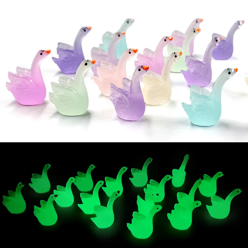 New Luminous Swan Goose DIY Home Decor Miniature Fairy Garden Decoration Accessories Glowing Figurine Animal Model Desk Figure miniature figurines,miniature ornament