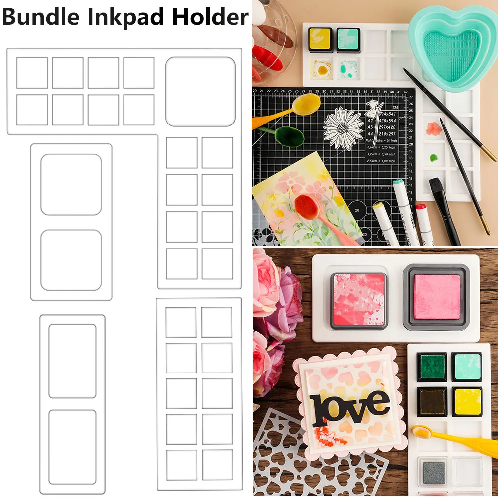 

Bundle Silicone Ink Pad Holder Non-Slip L-Shape Rectangle Square Mini Inkpad Holders To Help Ink Pad Stay Put When Card Making