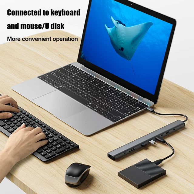 10 in 1 USB Hub Dock AUX HD-compatible VGA Adapter USB C Laptop Docking Station USB 3.0 5Gbps Data Ports for Macbook Huawei 5