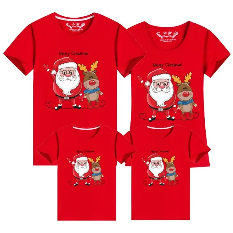 thumbnail image 2 of 2025 Conjuntos de apariencia familiar para papá, mamá e hija, camisetas navideñas de algodón de manga corta, camisetas familiares a juego, camisetas con estampado de Papá Noel para parejas, 2 of 5