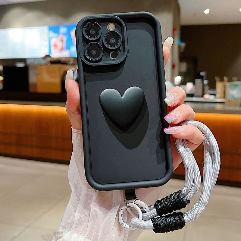 Love Heart Design Matte Soft Cover with Hand Strap