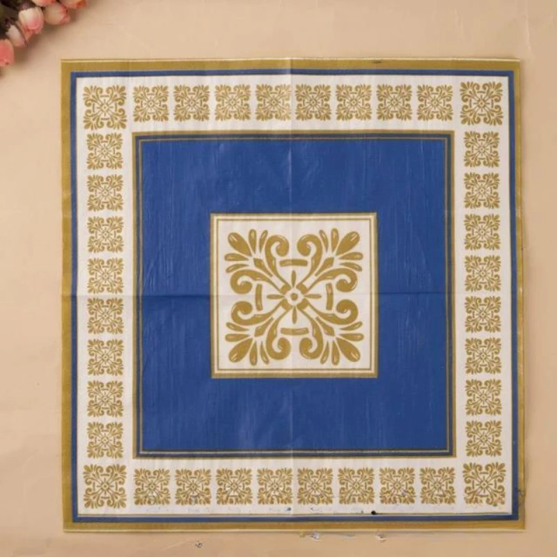 Colorful Printing Napkin Placemat Paper Wine Glass Flower Arrangement Paper Wedding Facial Tissue Wedding Party Gold Blue Napkin