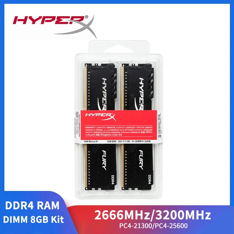 

HyperX Memoria 8GB Kit（2X8GB）DDR4 3200MHz 1.35V 2666MHz 1.2V Gaming Desktop Memory PC4-25600 PC4-21300 288 Pin DIMM DDR4 RAM