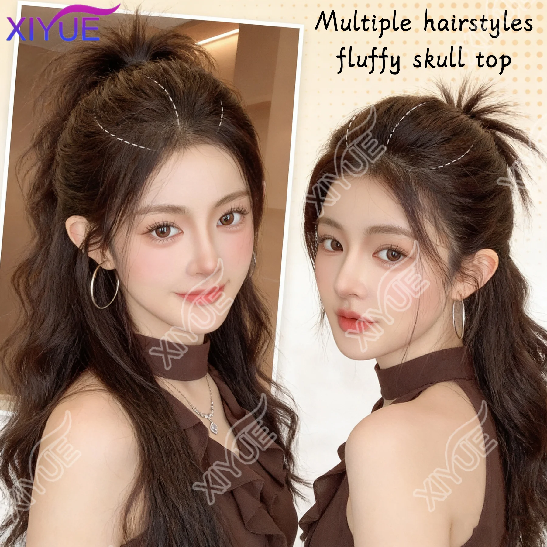 XY Synthetic Natural Invisible Fluffy Hair Pads for Women Hair Extension Fluffy Hair Lining of Hair Top Cover Synthetic Hair Pad