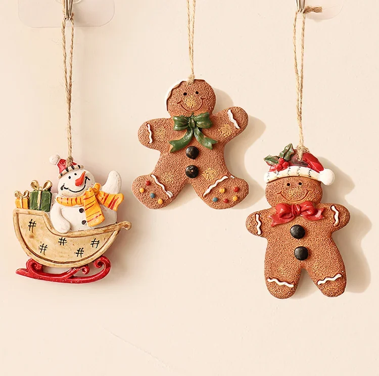 Kreative Retro handbemalte Schneemann Handwerk Dekoration Weihnachtsbaum Dekoration Harz Lebkuchen Figur Anhänger Geschenk – Detail 18