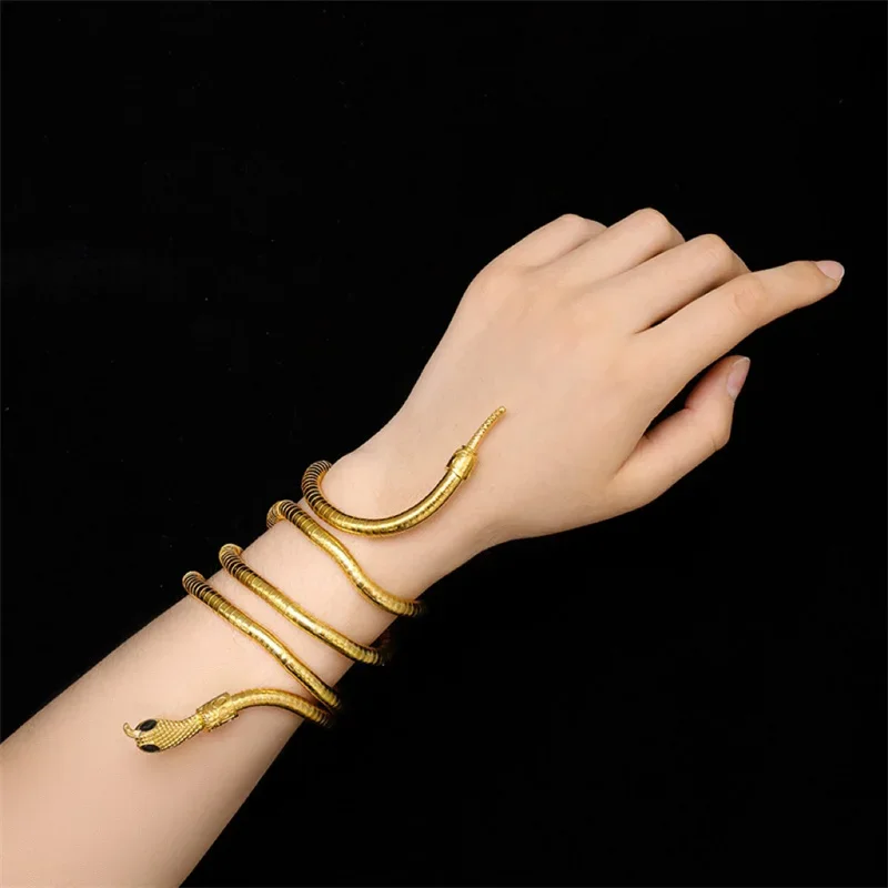 Retro verstellbare Serpentine Punk Multilayer Metalllegierung Gold Schwarz Farbe Cool Bendy Schlange Halskette Armband Stirnband – Detail 4
