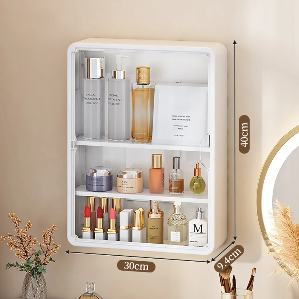 No Drill Bathroom Organizer – Multi-Layer Transparent Cosmetic Display Cabinet with Removable Shelves 5