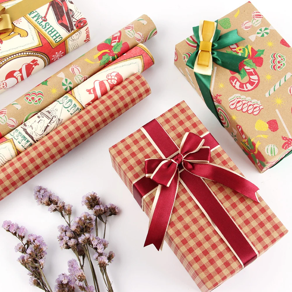 Gift wrap, Santa Claus, W: 50 cm, 80 g, red, 5 m/ 1 roll