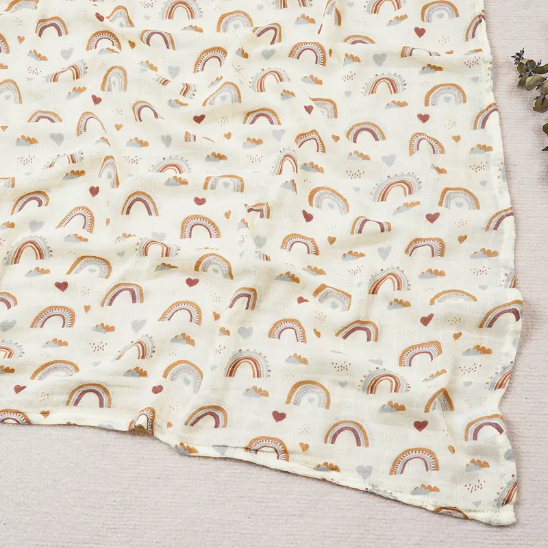Elinfant Cute Soft Print Baby Towel Wrap 120x110cm Bamboo Cotton Baby Muslin Swaddle Blanket - Image 9
