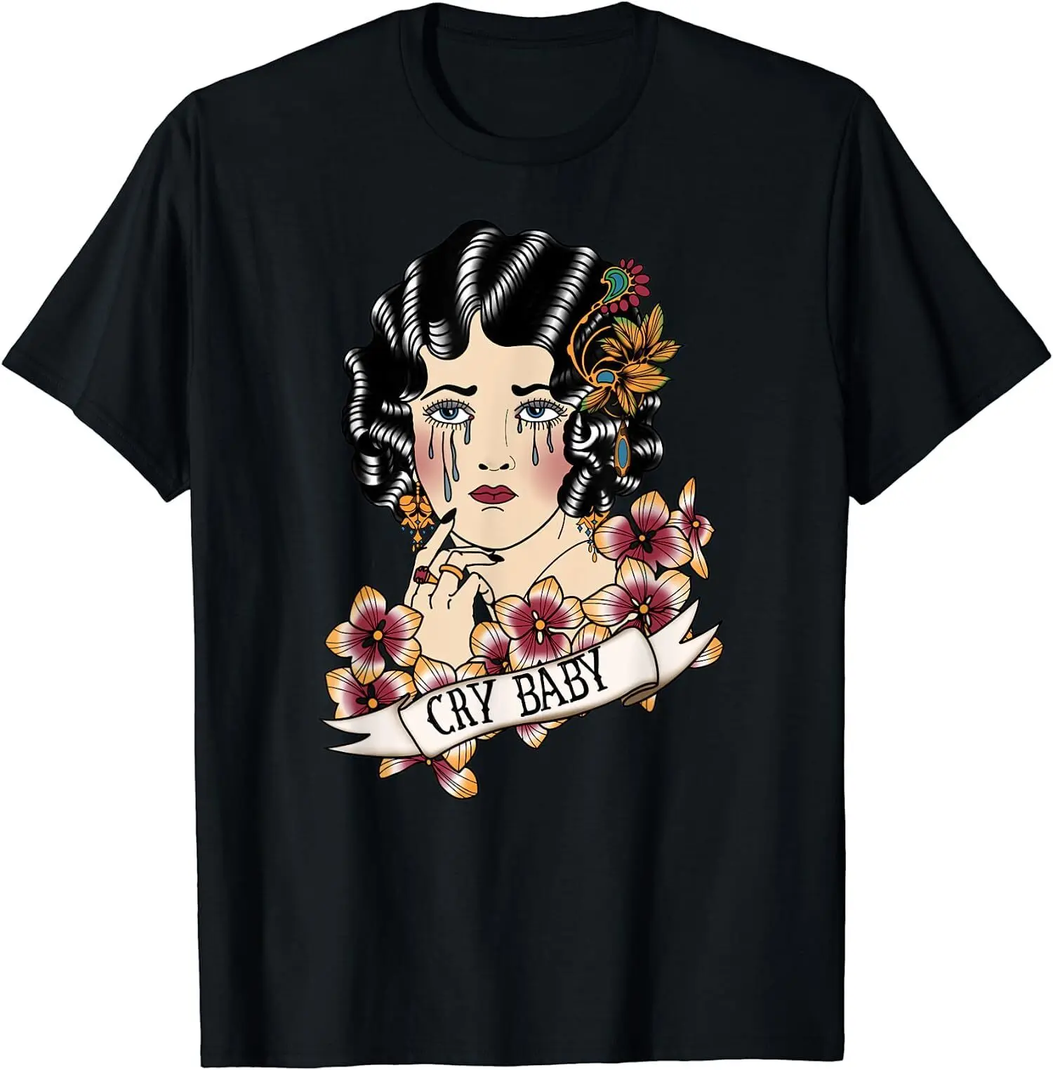 New Cry Baby American Tradizionale Old School Lady Tattoo T Shirt Maniche Lunghe O Corte