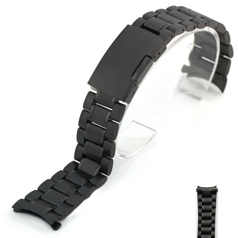 Stainless Steel Curved End Watch Band with Safety Folding Buckle Strap Bracelet