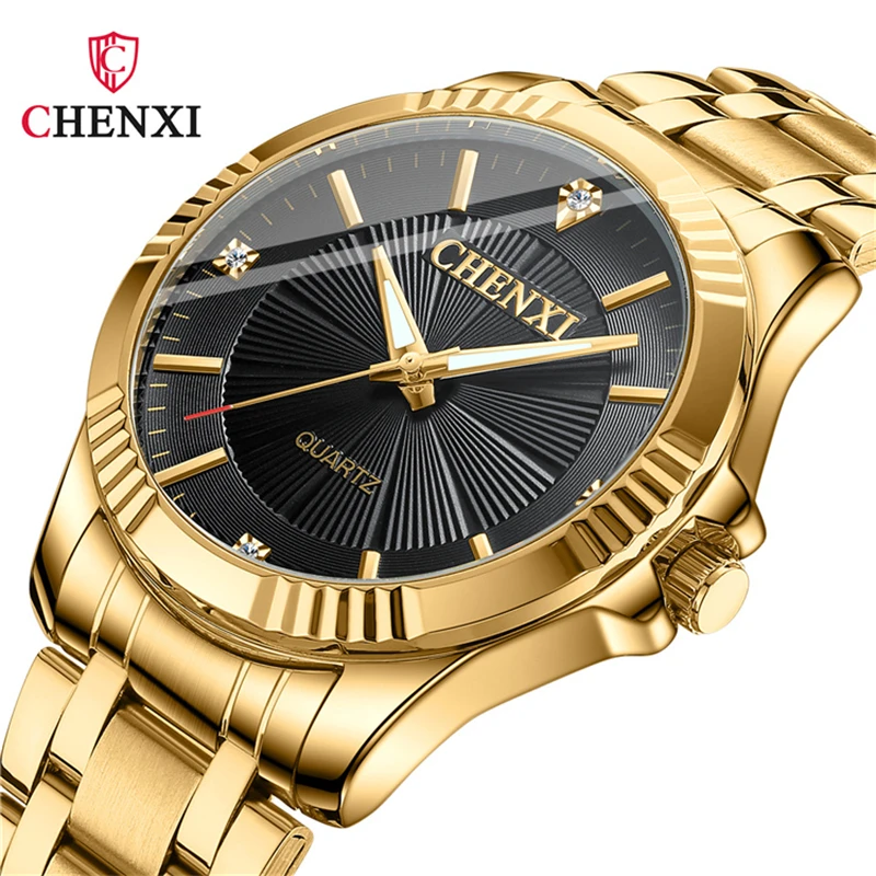 CHENXI 050A Brand Luxury Gold Dress Watches Stainless Steel Unique Golden Woman Men Business Quartz