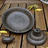 Antique Rustic Round Cast Iron Footed Bird Feeder With Bottom Base Home Garden Decor Table Heavy Metal Storage Bowl Plate Tray 2