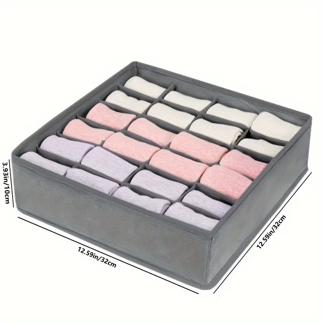 Boîte de rangement en tissu avec 24 compartiments, 1 pièce, organisateur pliable et empilable pour chaussettes, cravates, sous-vêtements, séparateur de tiroir peu encombrant 4