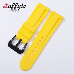 Waterproof Silicone Rubber Watch Band Strap with Stainless Steel Buckle - Multiple Color Options - 26mm (Yellow - black)