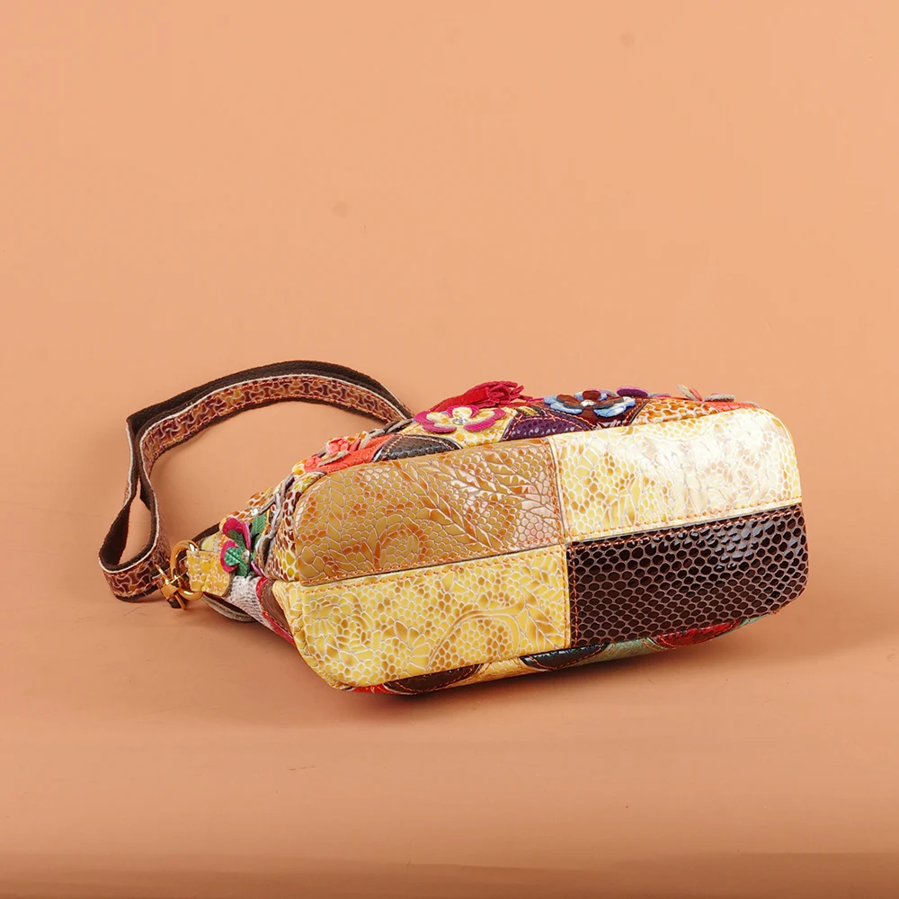 Multi-color snake pattern splicing tassel genuine leather cowhide bag shoulder women's bag personalized casual women's small
