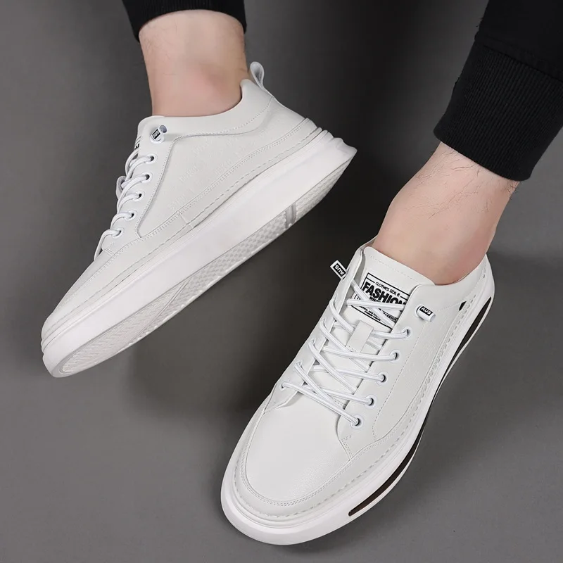 

Мужские кроссовки из натуральной кожи, Повседневные Дышащие туфли для скейтборда, маленькие белые, осень