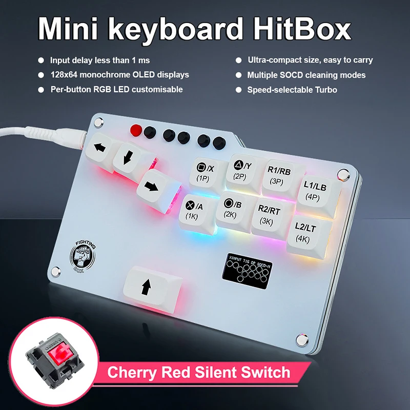 

Fighting Box Mini Hitbox Controller Arcade Stick Game Keyboard RGB LED Light Cherry MX Silent Switch For PS3/PS4/Steam Deck/PC