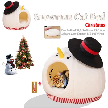 Christmas Snowman Cat Bed Washable Cloth Portable No Shedding Warm Nest Eco-Friendly Pet Bed For Small Medium Cat and Dog