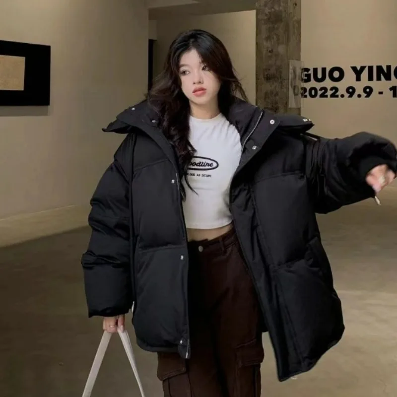 2023 New Women Down Jacket Winter Coat Female Loose Large Size Short Parkas Warm Thick Outwear Fashion Hooded Overcoat S-L