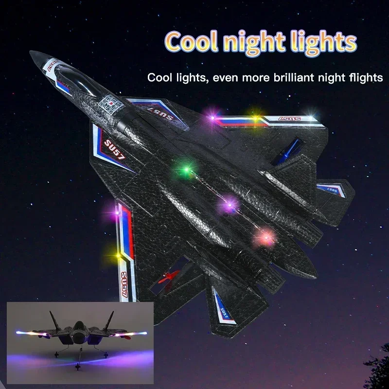 RC Plane SU57 2.4G With LED Lights Aircraft Remote Control Flying Model Glider EPP Foam Toys Airplane For Children Gifts foam plane rc plane foam aircraft rc glider
