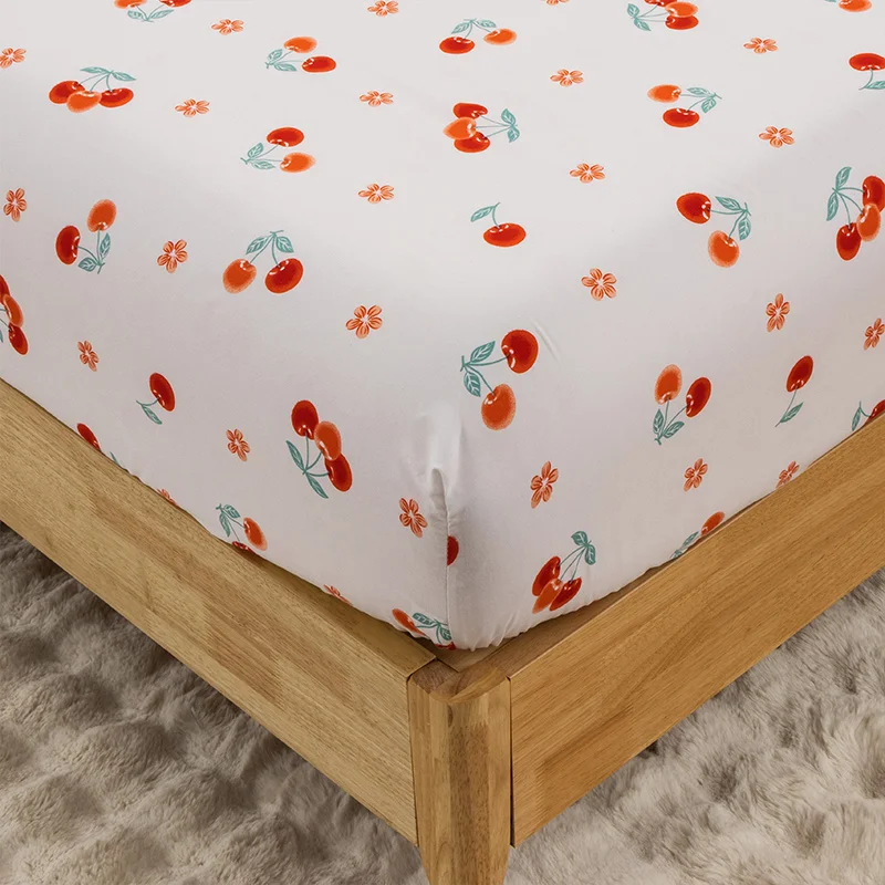 3PC Cherry Little Red Flower Bed Sheet Kawaii Bedding Set 100%Polyester 1Fitted Sheet 2Pillowcase Suitable for adults/children 4