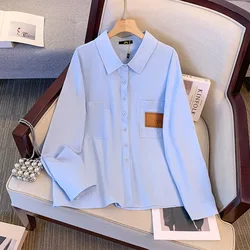 150Kg Plus Size Women's Bust 162 Spring Summer Long Sleeved Polo Shirt BT Hong Kong Style Slim Top Blue 6XL 7XL 8XL 9XL 10XL