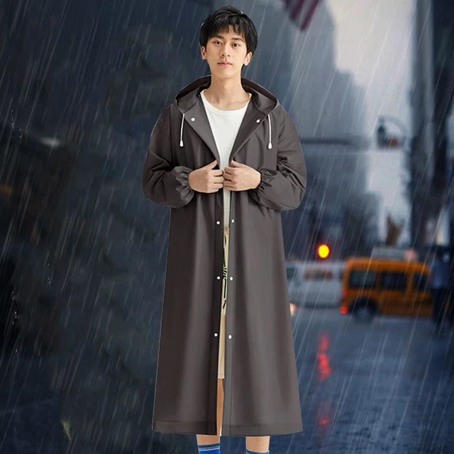 Adult Long Raincoat Reusable Waterproof Rain Coat Windproof EVA Rain Coat Drawstring for Outdoor Travel Emergency 4