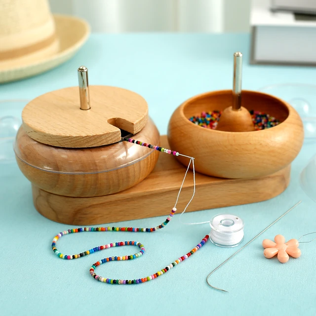 Bead Spinner Set with Tray Wooden Beading Bowl Spinner Double Bowl Waist  Bead Spinner Effortless Bead Spinner Spin Bead Loader - AliExpress