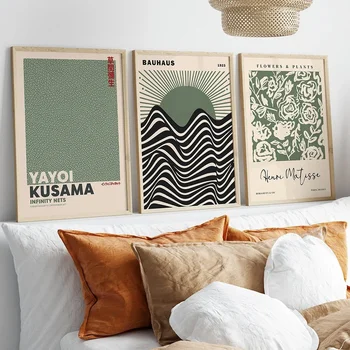 Pittura su tela Nordic Poster Stampa Immagine della parete Verde salvia Matisse Yayoi Kusama Mostra Poster Bauhaus Art Living Room Decor