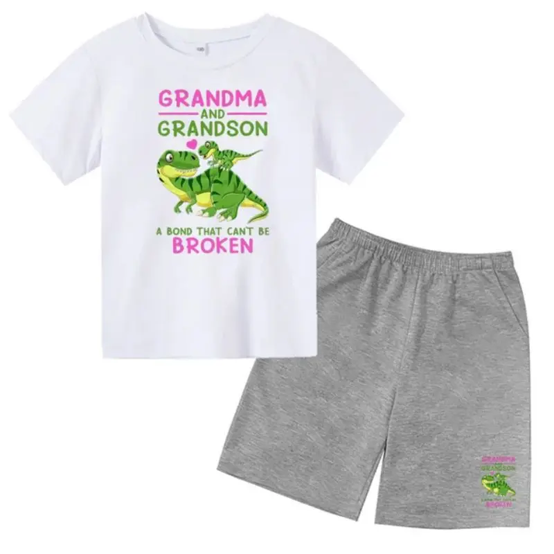 thumbnail image 1 of 2024 Nuevo traje de camiseta con estampado de grafiti para niños, diseño de dinosaurio, camiseta estampada + pantalones cortos, 2 piezas, conjunto de moda para niños y niñas, 1 of 5