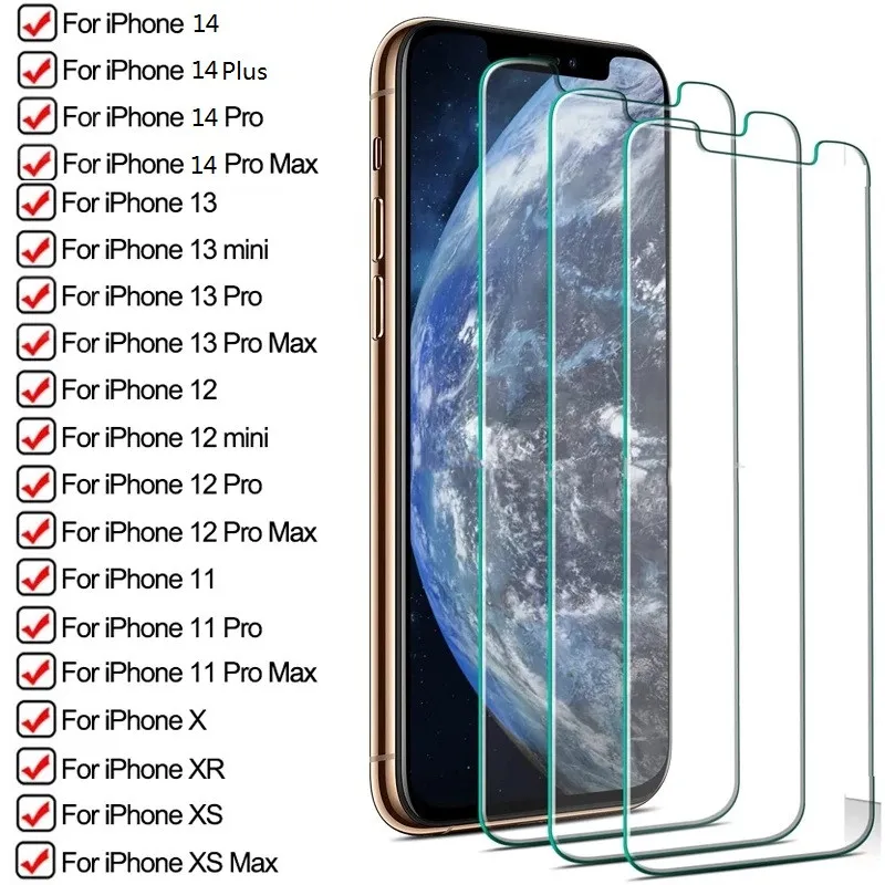 

100pcs Tempered Glass Screen Protector For Phone 14 13 12 Pro Max screen protector Film For Phone 6 S 7 8 Plus X XR XS Max