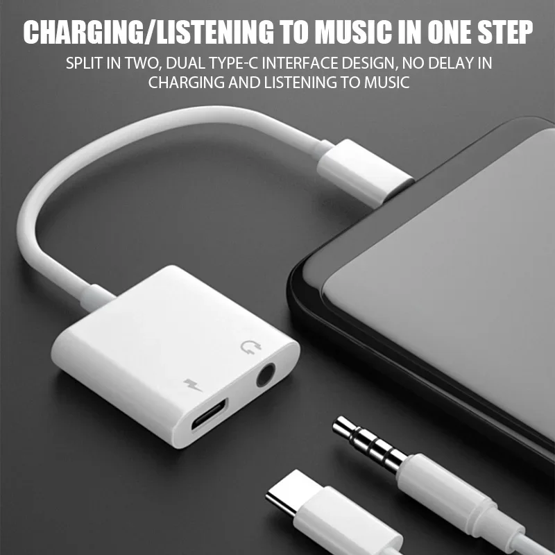 2-in-1 Audio Adapter USB C to 3.5mm Jack Type-C Charging 3.5mm Aux Cable for Samsung Xiaomi Huawei Type C to 3.5mm Adapter