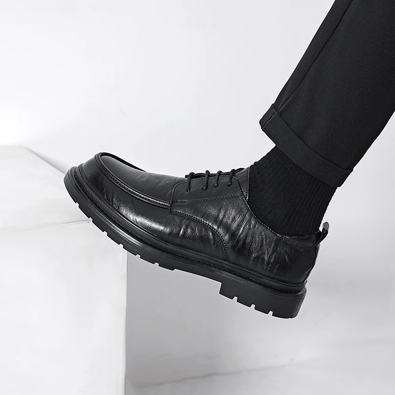 Men's round toe leather shoes Minimalist gentleman style Party Outdoor Wedding Leisure Business Walking Men's Shoes Plus Size 48