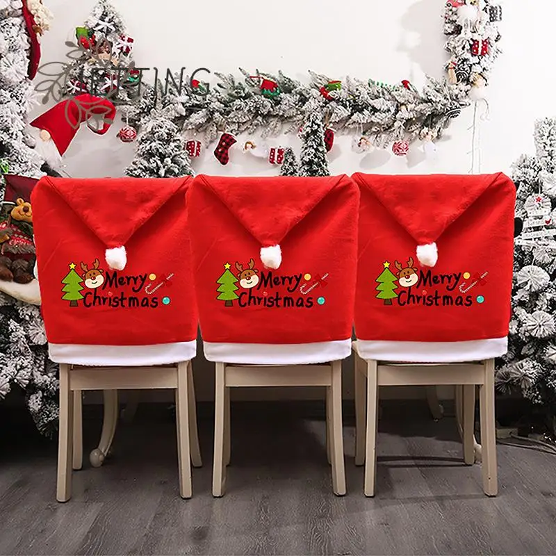 

1pc Christmas Atmosphere Chair Cover Cover Red Santa Claus Hat Dining For New Year Merry Christmas Party Home Table Decor