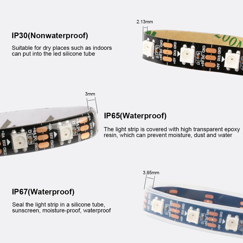 WS2812B WS2812 Led 스트립 개별적으로 주소 지정이 가능한 스마트 RGB LED 조명 검정/흰색 PCB 매직 컬러 IP30/65/67 DC5V