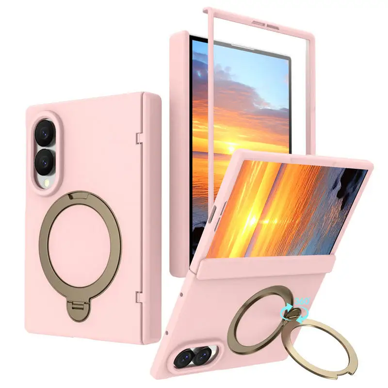 Premium Phone Case with Tempered Glass and Rotating Magnetic Alloy Stand, Fingerprint Resistant Cover