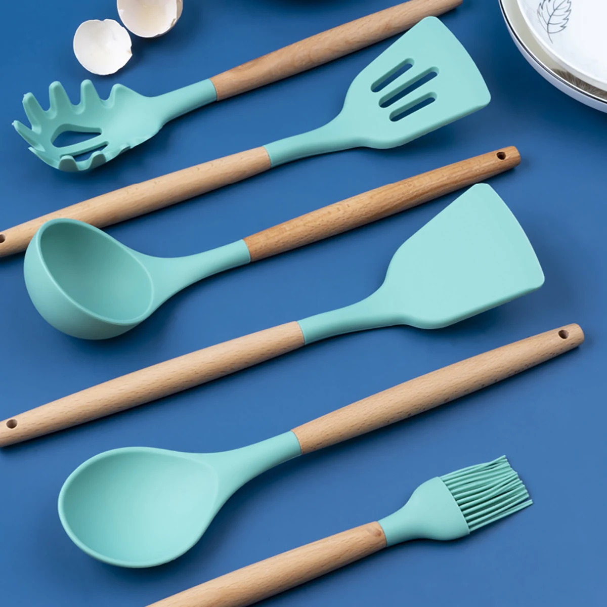 12PCS Food Grade Silicone Kitchen Cookware Utensils Turner Spatula Measuring Spoon Practical Cooking Tool Kitchenware Set