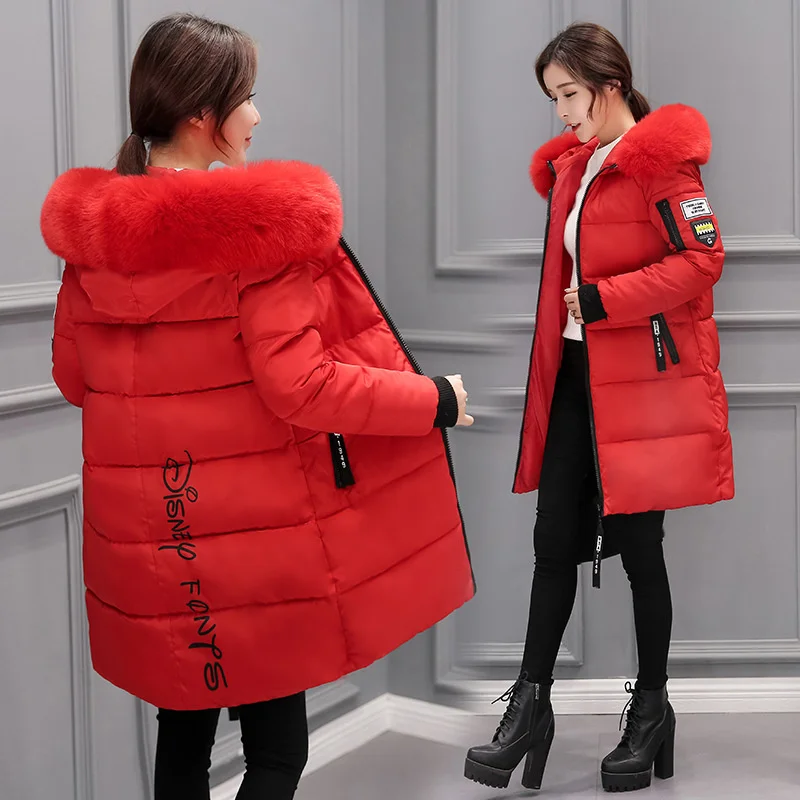 

Jacket Women Winter Korean Parka Long Coat Down Cotton Padded Parkas Mujer 2023 Ladies Winter Jackets Large Fur Collar