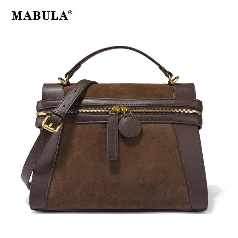 

MABULA Brand Designer Genuine Leather Satchel Purse for Women Soft Suede Crossbody Bag Removable Strap Trend Backpack Handbag